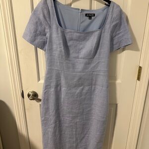 J. Crew Pale Blue Square Neck Linen Midi Dress